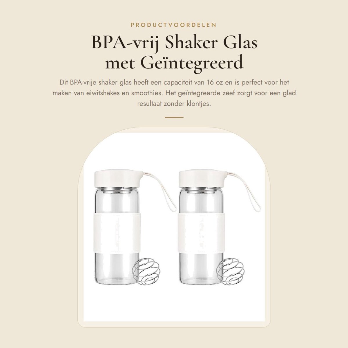 Dailygoods- Shaker Glas 16oz - BPA-vrij Borosilicaatglas - Geïntegreerde Zeef - Antislip Siliconen Pad - Lekvrij - Veilig voor Magnetron en Vaatwasser - Eiwitshaker