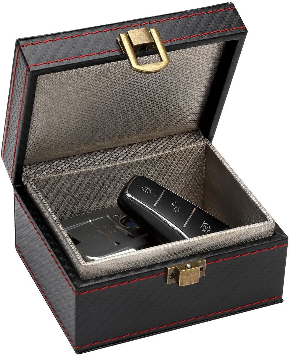 Dailygoods- Beschermingsbox Anti-diefstal - Sleutelbox - Signaalblokker - RFID-blokkering - Faraday-box - Hoogwaardig koolstofvezelleer (11,5 x 9 x 6,2 cm)