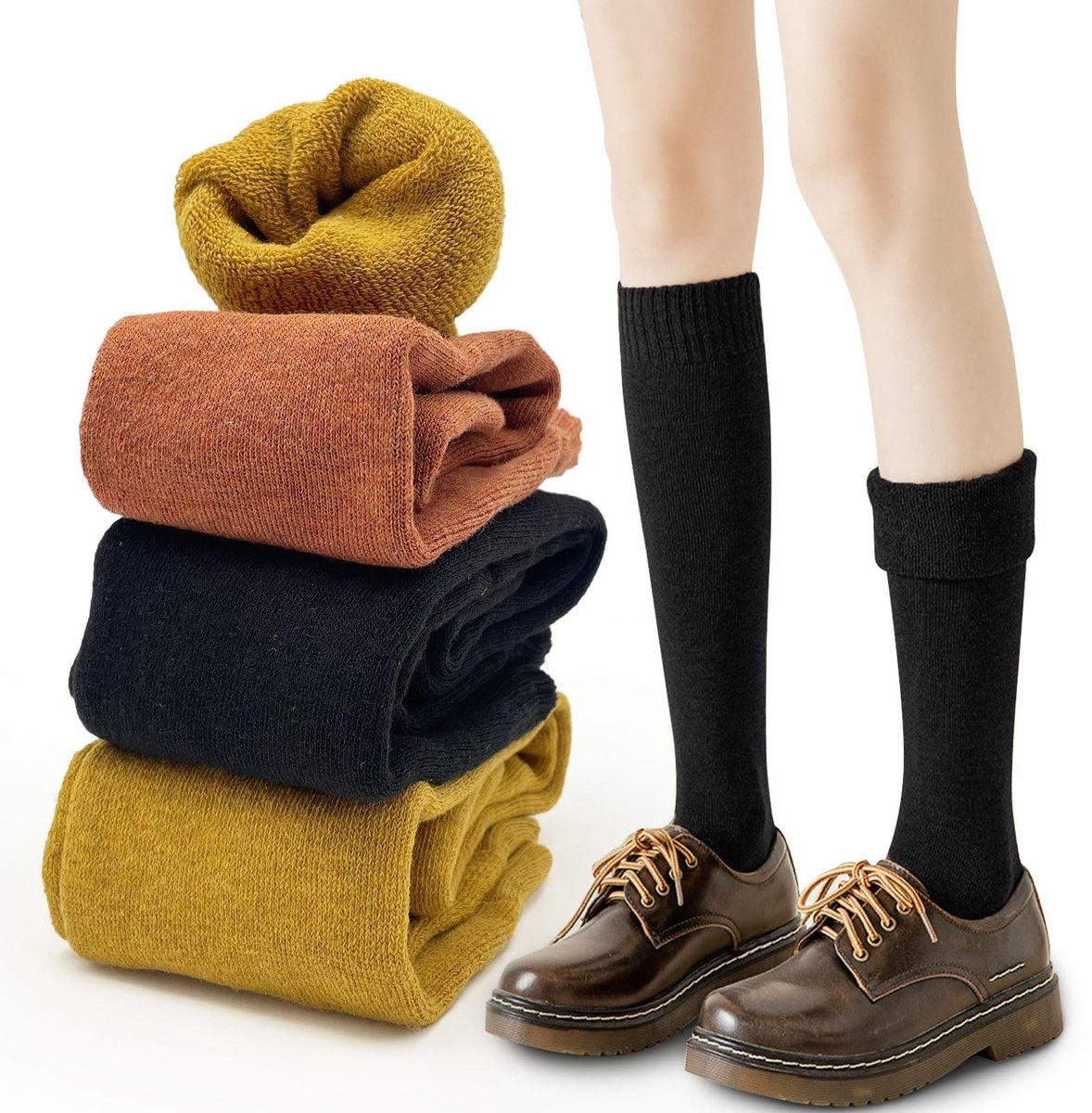 Dailygoods- Kousen 3 Paar - Knie-Hoge Sokken - Warme Thermische Sokken - Dames/Meisjes - Zacht Ademend Materiaal - 35-40 Maat