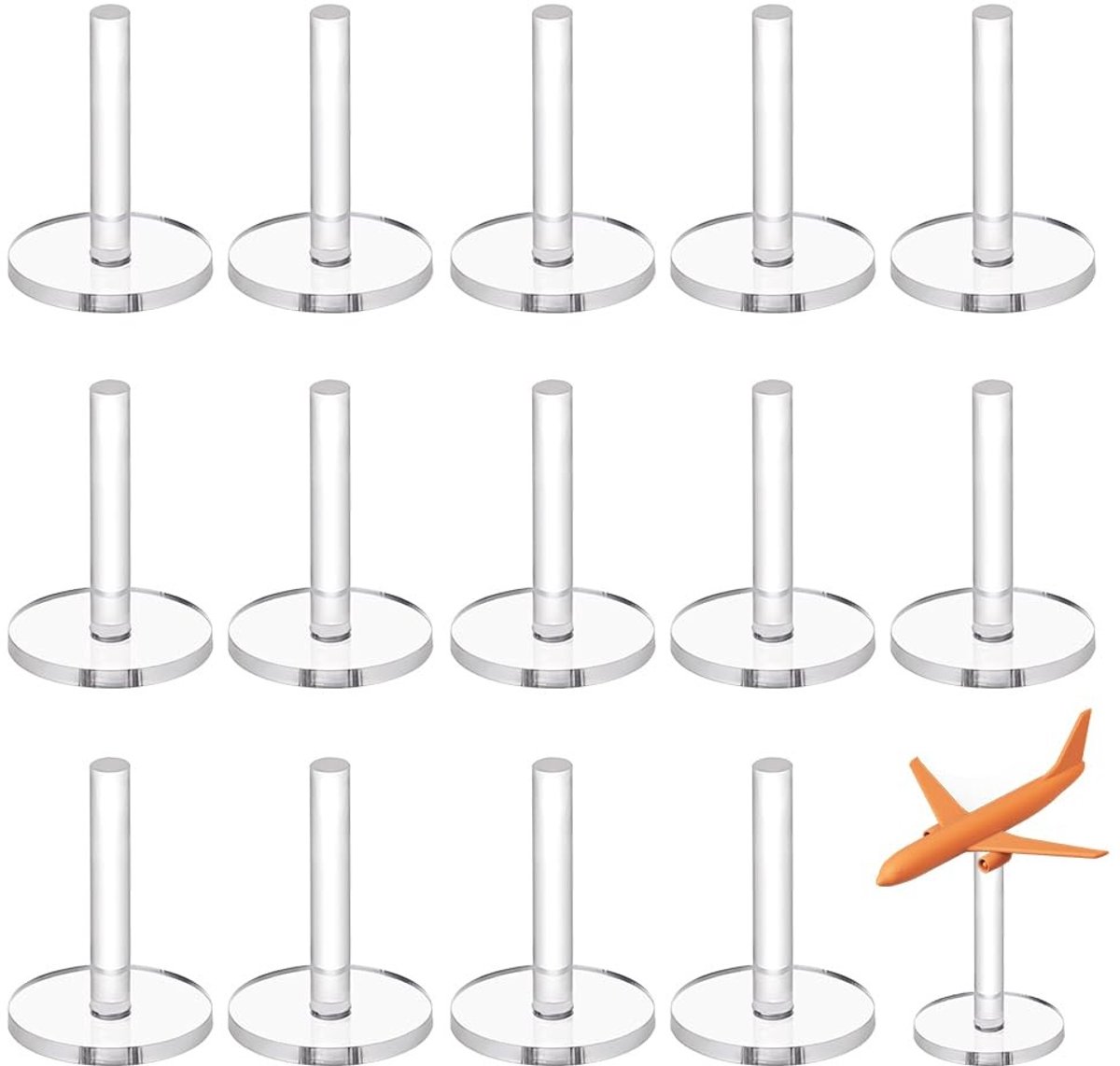 Dailygoods- Vliegtuigmodelhouder 25 Stuks - Transparante Standaard - Mini-Tentoonstellingshouder - Ronde Vliegbasis 30 mm - Acryl - Hoogte 41 mm - Modelvliegtuigstandaard