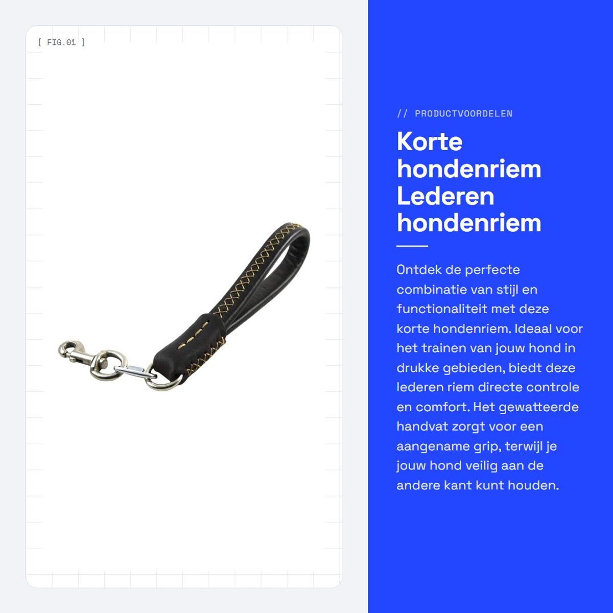 Dailygoods- Hondenriem Korte Lederen - Trainingslijn met Gewatteerd Handvat - Karabijnhaak - Geschikt voor Middelgrote/Grote Honden - 35 cm Lengte - Duurzaam en Handgemaakt - Hondentuig
