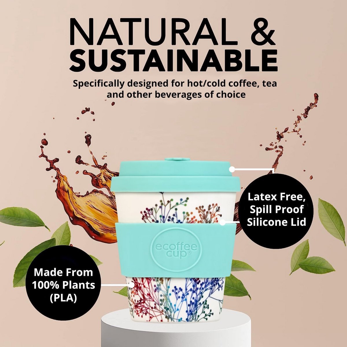 Herbruikbare Koffiebeker - Reisbeker Mok - Duurzaam Koffie Drinken - Gemaakt van Planten - 240 ml - Little — cadeau in Koken & Dineren - foto 5