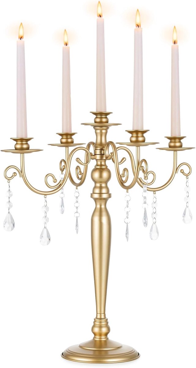 Gouden Kroonluchter Kandelaar voor 5 Tafels: Elegant Metalen Centerpiece voor Bruiloft en 