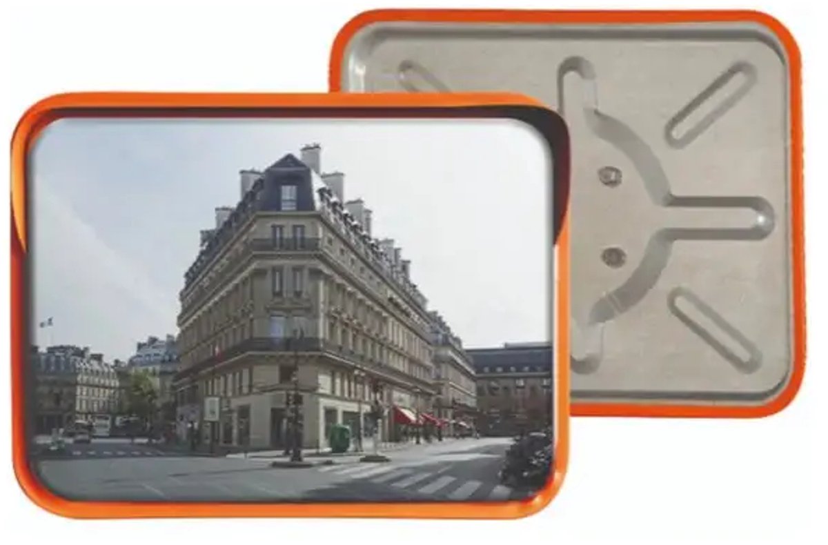 Verkeersspiegel rechthoekig - oranje - RVS materiaal | 60 x 45 cm