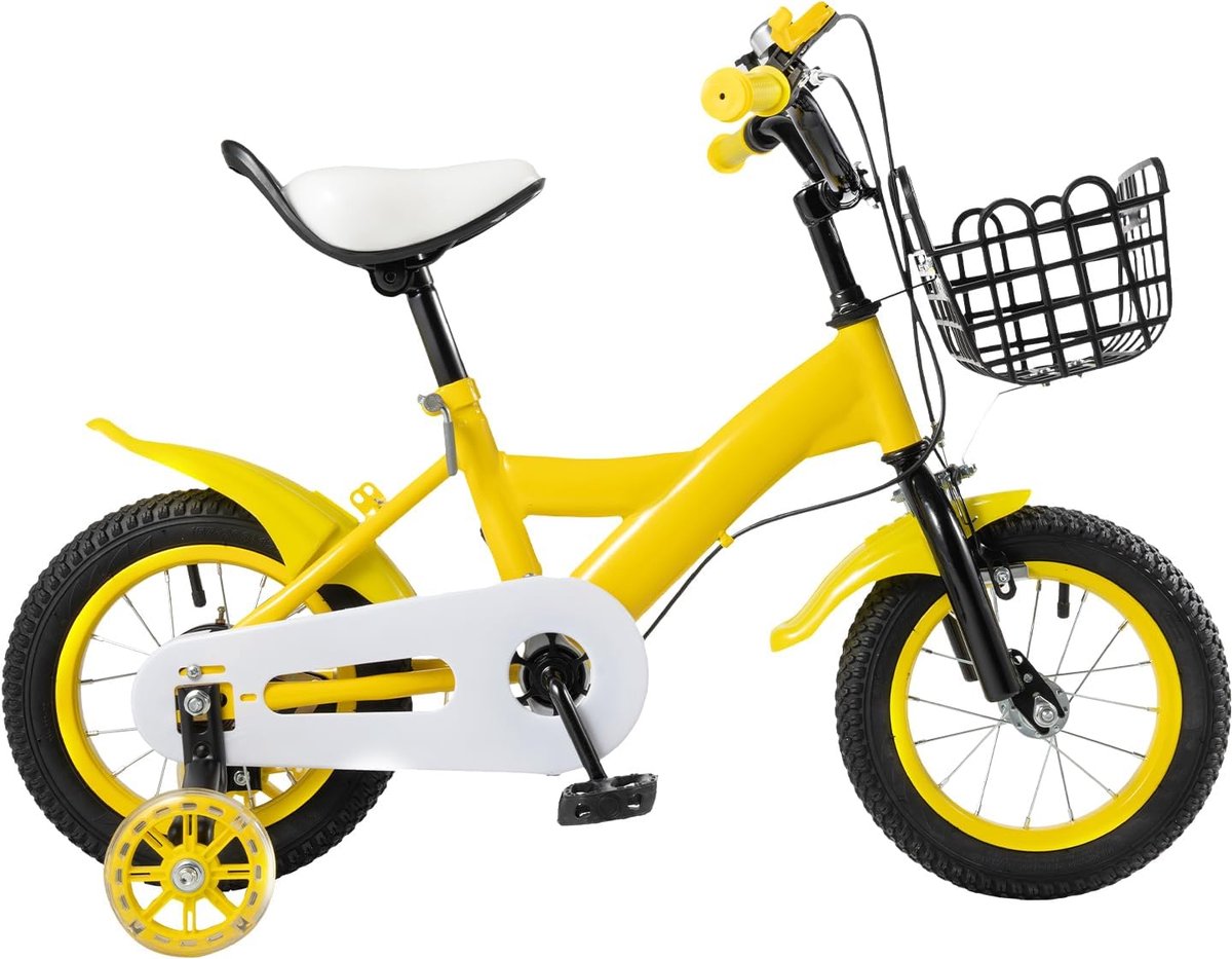 Kinderfiets - Loopfiets - Buiten rijden - Inclusief zijwielen - 12 inch - Geel zwart