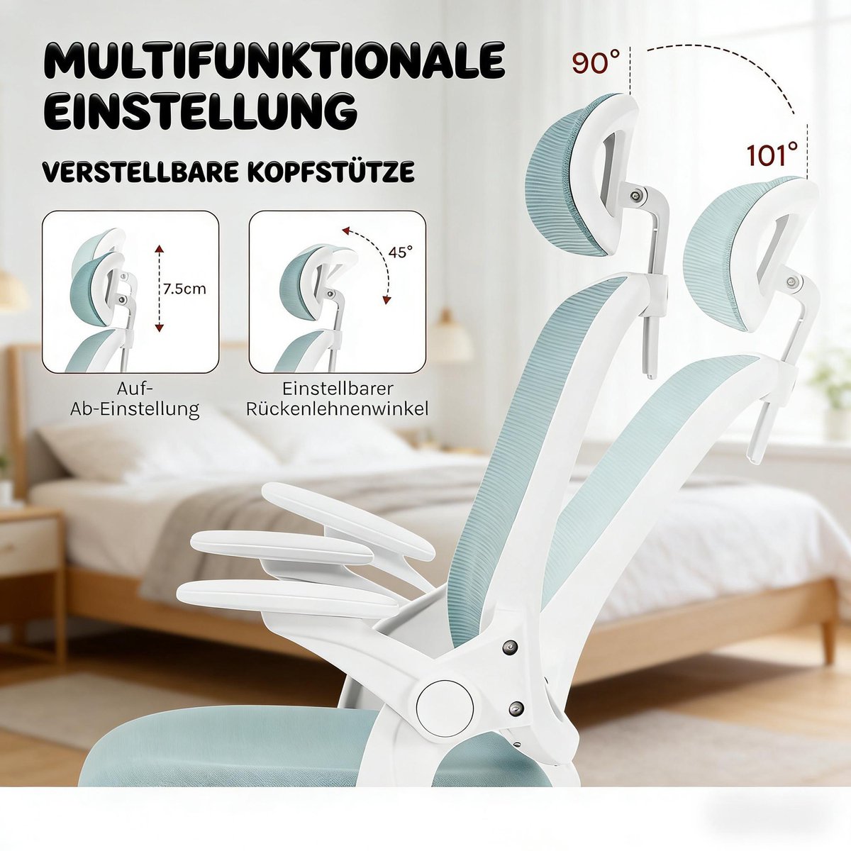 STILVORA Ergonomische Bureaustoel - Hoge Rugleuning - Met Kantelfunctie En Verstelbare Hoofdsteun - Voor Kantoor En Werkplek - Metaal En Netstof - Blauw