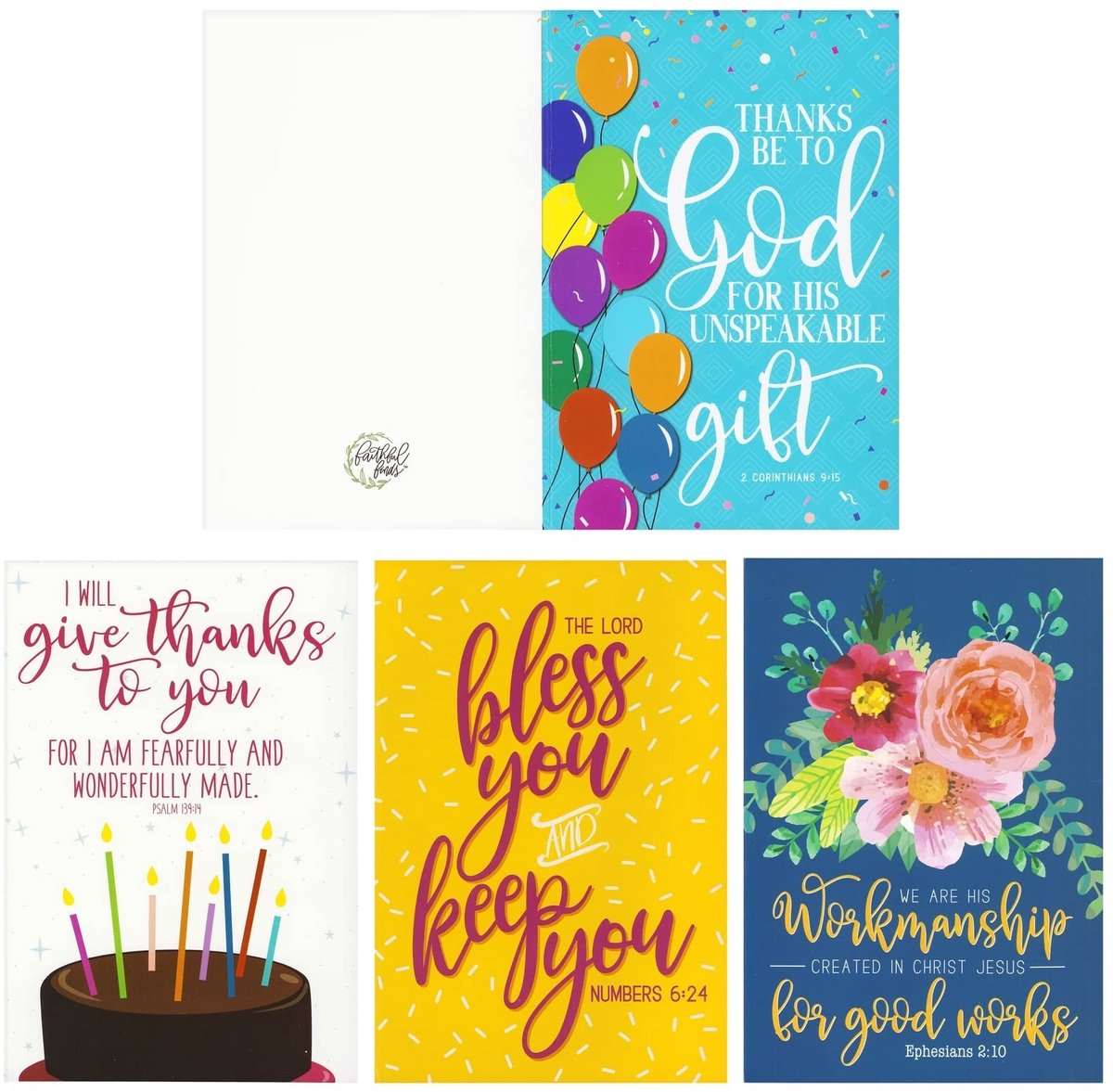 Dailygoods- Verjaardagskaarten set van 48 - Wenskaarten met envelop - Religieuze kaarten - Lege kaarten - Bijbelverzen - 4 x 6 inch