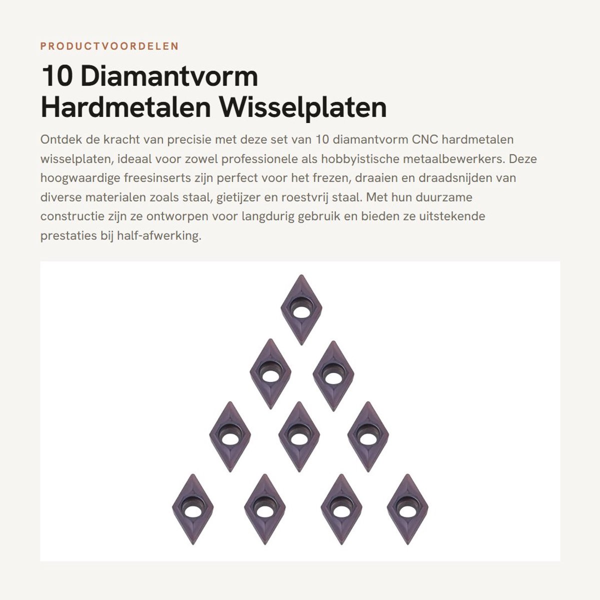 Dailygoods- Wisselplaat Set 10 Stuks - Hardmetalen Inzetstukken - CNC Freesinserts - Geschikt voor Staal/Gietijzer - Hoge Sterkte/Duurzaamheid - Eenvoudige Bediening