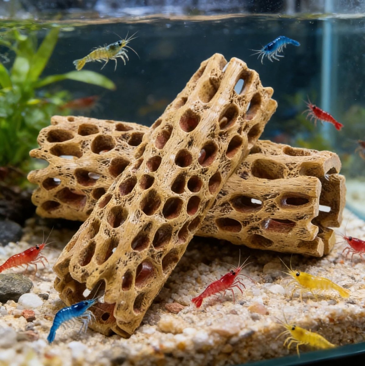 Shrimp, Pack of 2 Hollow Tree Trunk, Aquarium Cave, Tree Trunk Simulation, Aquarium Decoration, Resin, Aquarium - ShopVlot