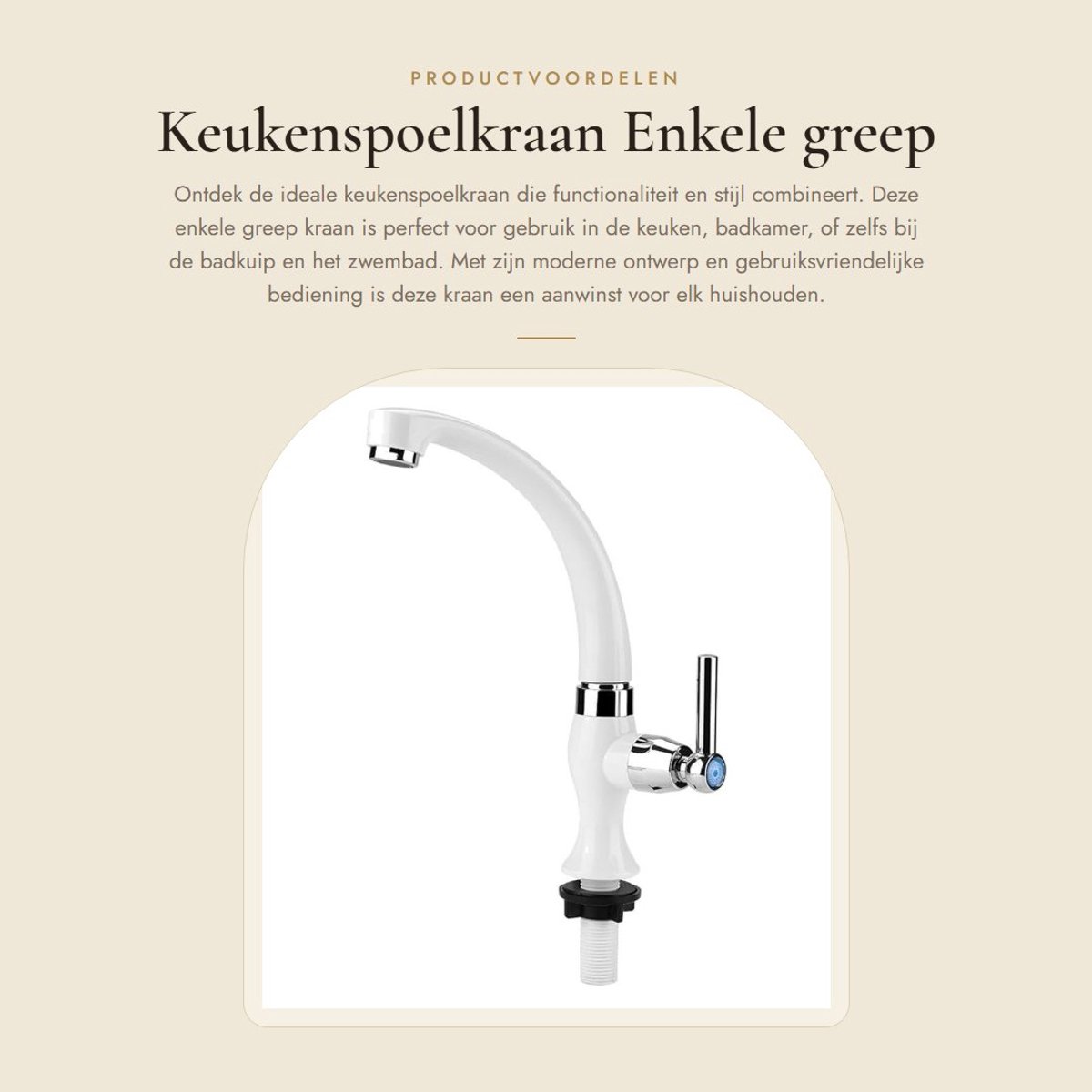 Dailygoods- Keukenspoelkraan Enkele Greep - Koude Kraan - Waterkraan - G1/2 - ABS Kunststo