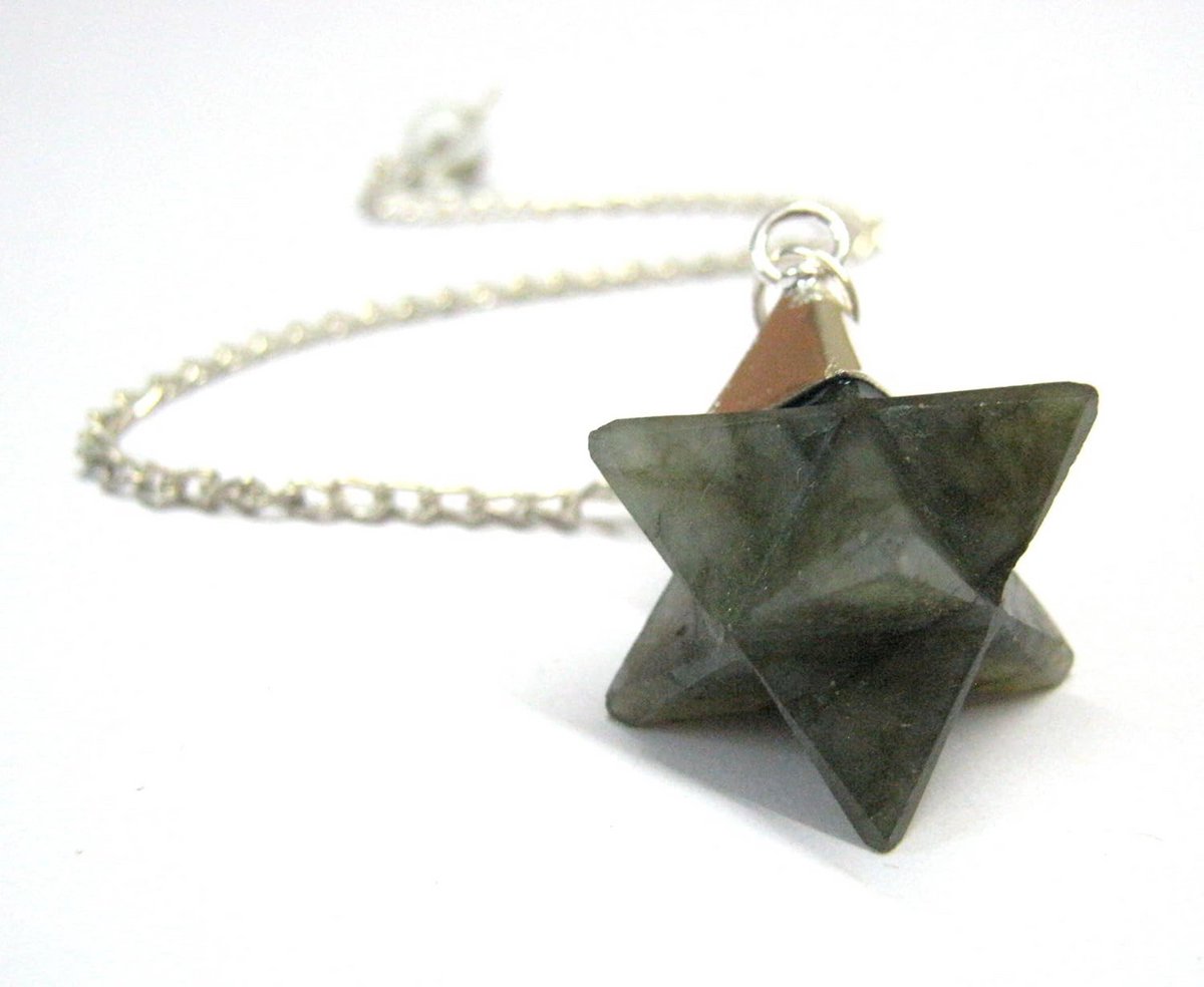 Labradoriet Ster Merkaba - Hanger Slinger - Energie Balans - Natuurlijk Kristal - 15 tot 20 mm - Grijs