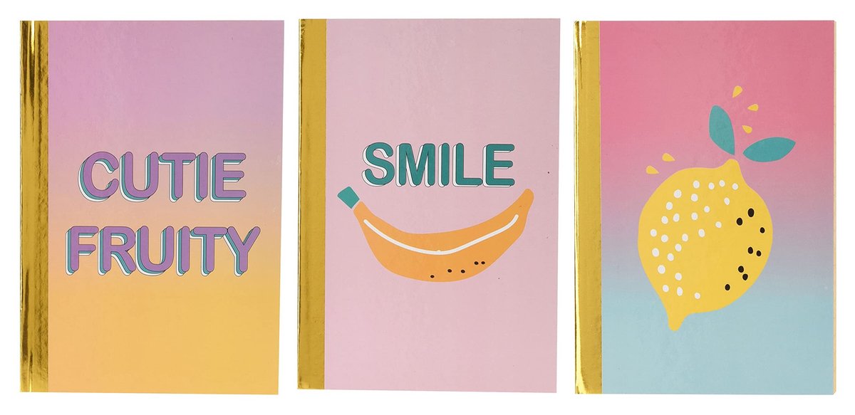 Dailygoods- Notitieboekjes Set van 3 - A6 - Gelinieerd - Hardcover - Zomer-design - 50 Pagina's - 80 g/m² Papierkwaliteit - Notitieboeken