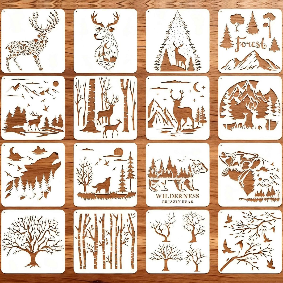 Dailygoods- Schildersjablonen 16 stuks - Herbruikbare Sjablonen - Knutselsjablonen - Tekensjablonen - 20 x 20 cm - Robuust PET-materiaal