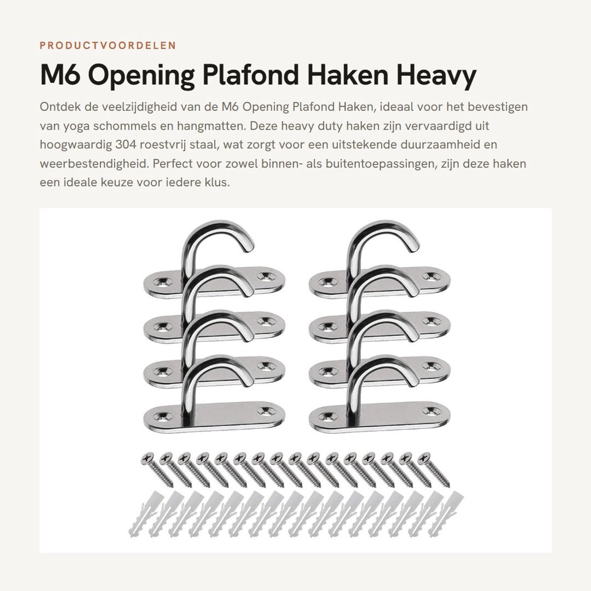 Dailygoods- Plafondhaken Heavy Duty - 304 Roestvrij Staal - Ovale Basis - Zelfklevend - Inclusief Schroeven/Rubberen Stekkers - Draagvermogen 6 mm - Ophanghaak