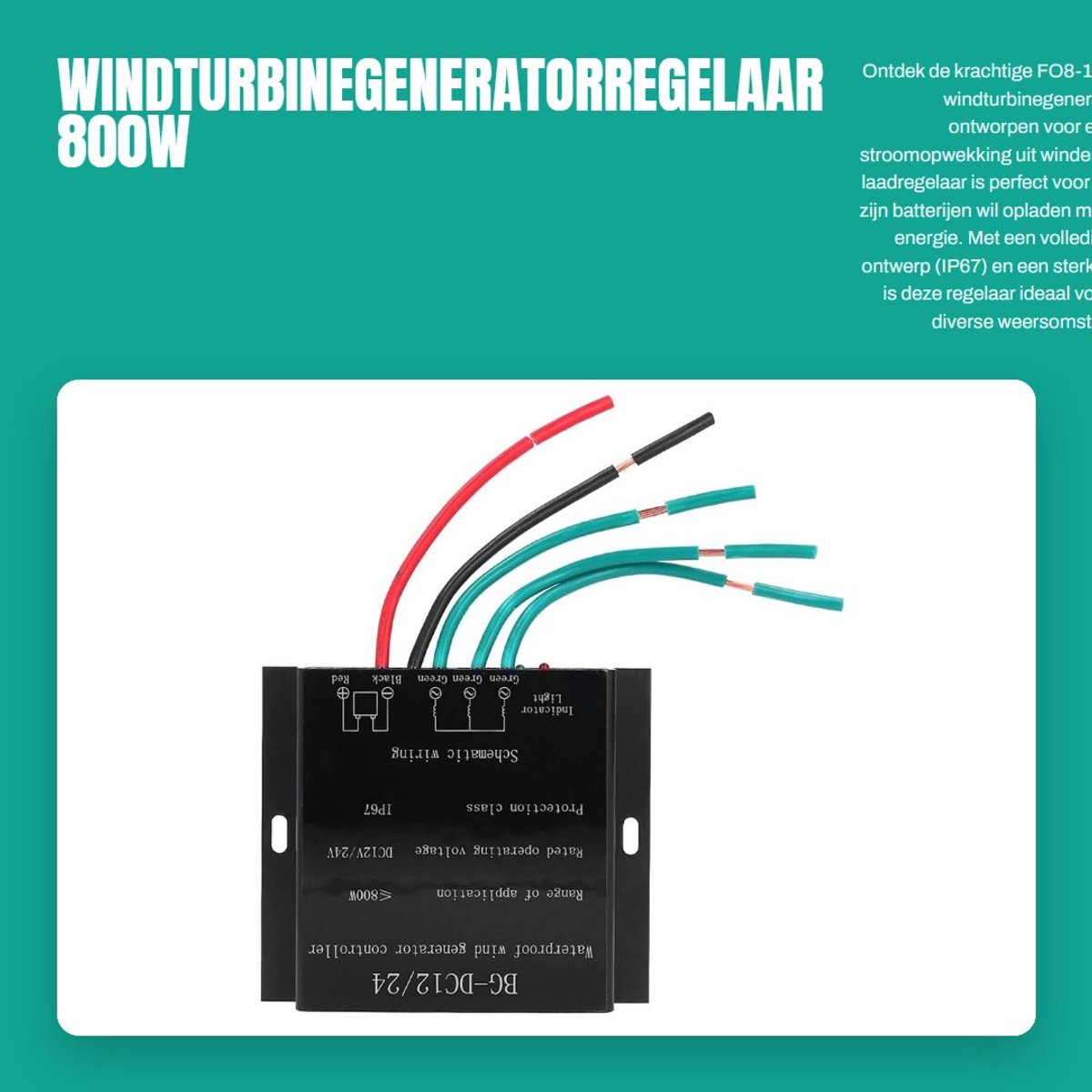Dailygoods - Windturbinegeneratorregelaar - 800W Waterdicht - IP67 Afdichting - Zwart - Laadregelaar voor Batterijen - Geschikt voor Windturbines