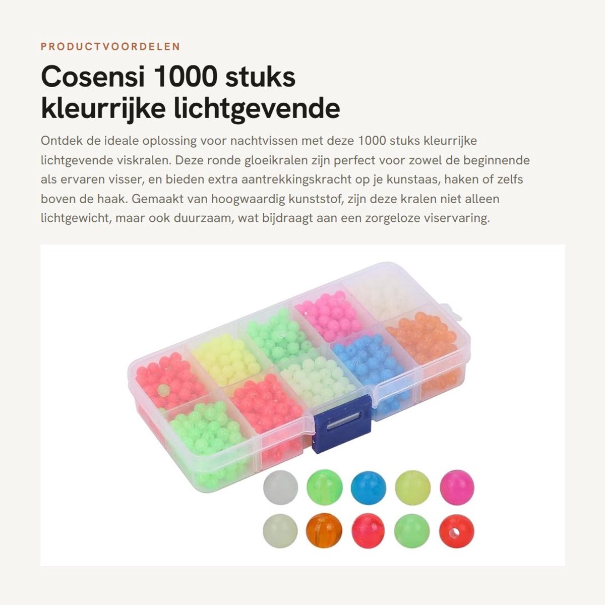 Dailygoods- Lichtgevende Viskralen 1000 Stuks - Ronde Gloeikralen - Kunststof - Lichtgewicht - Duurzaam - Diameter 4 mm - Visserskralen