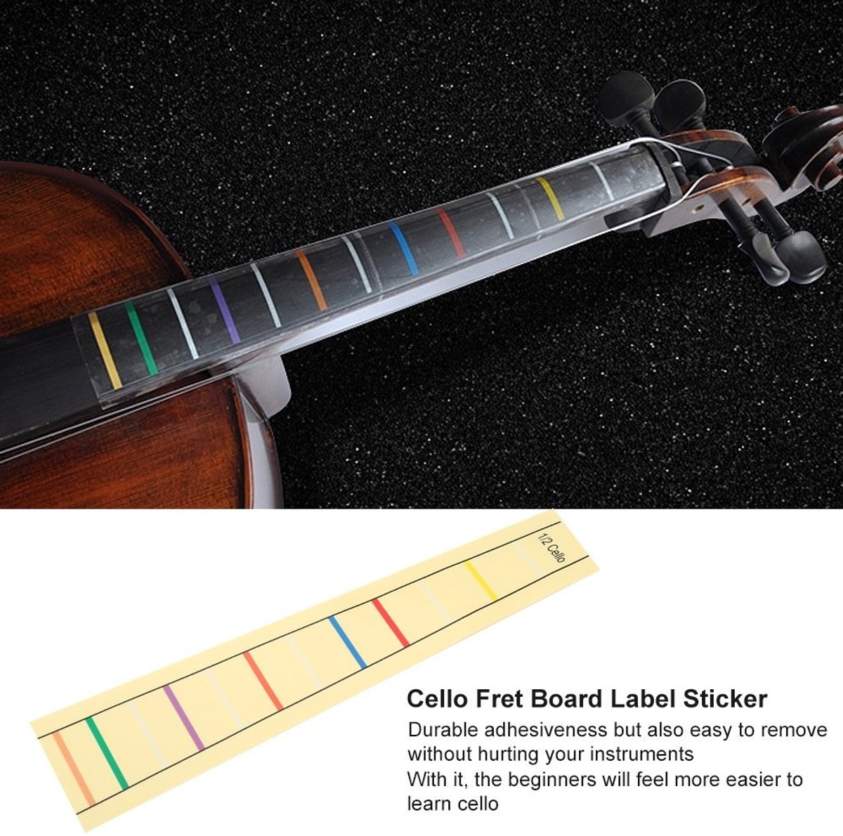 Dailygoods- Cello Stickers voor Beginners - Gripplanksticker - Oefeningen - Leeraccessoires - Zacht en Flexibel - Duurzaam Materiaal