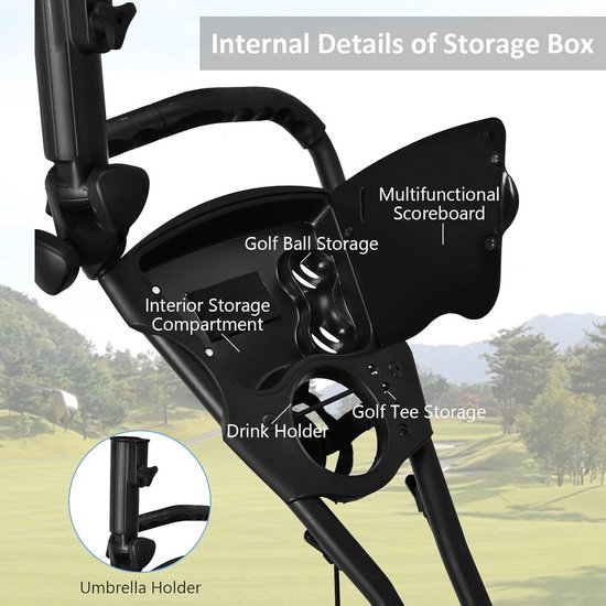 Opvouwbare Golftrolley - Golfkar Golfcaddy - Golftas Vervoeren - Voetrem Inklapbaar - 121 x 70 x 114.5 cm - Rood — afbeelding 3