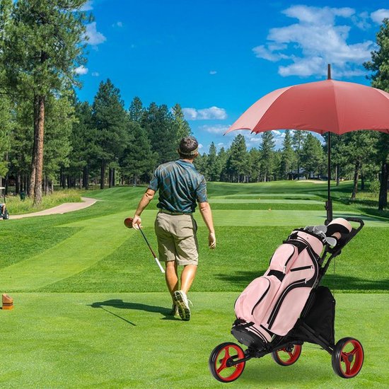 Opvouwbare Golftrolley - Golfkar Golfcaddy - Golftas Vervoeren - Voetrem Inklapbaar - 121 x 70 x 114.5 cm - Rood — afbeelding 4