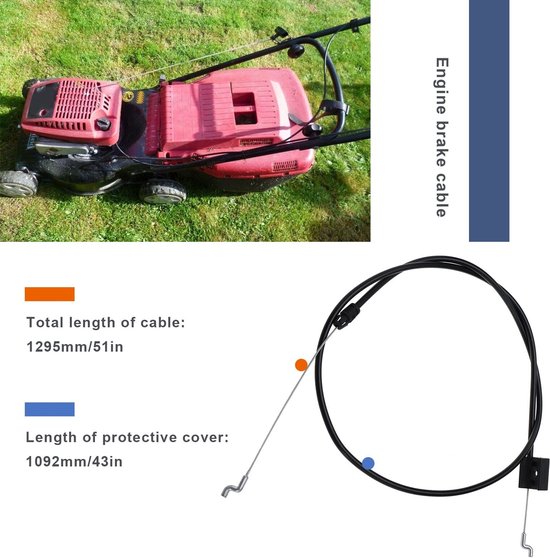 Dailygoods- Motorremkabel 1295mm - Compatibel met Mountfield 45HP/45PD - Kabelmouw 1092mm - Metaal - Zwart - Vervangingskabel voor grasmaaier - Grasmaaierkabel — afbeelding 4