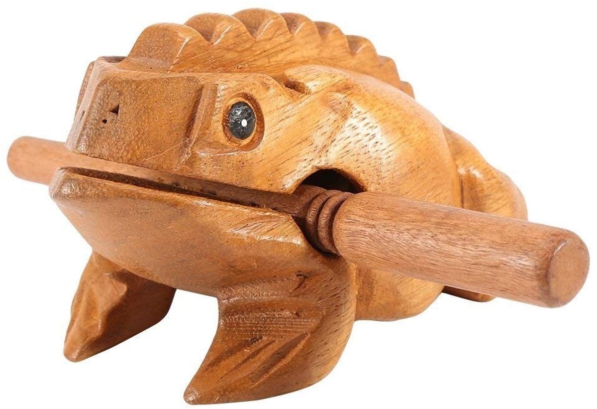Dailygoods- Houten Kikker Traditioneel Ambachtelijk - Decoratie - Muziekinstrument - Gelukskikker - 12,7 cm - Massief Hout