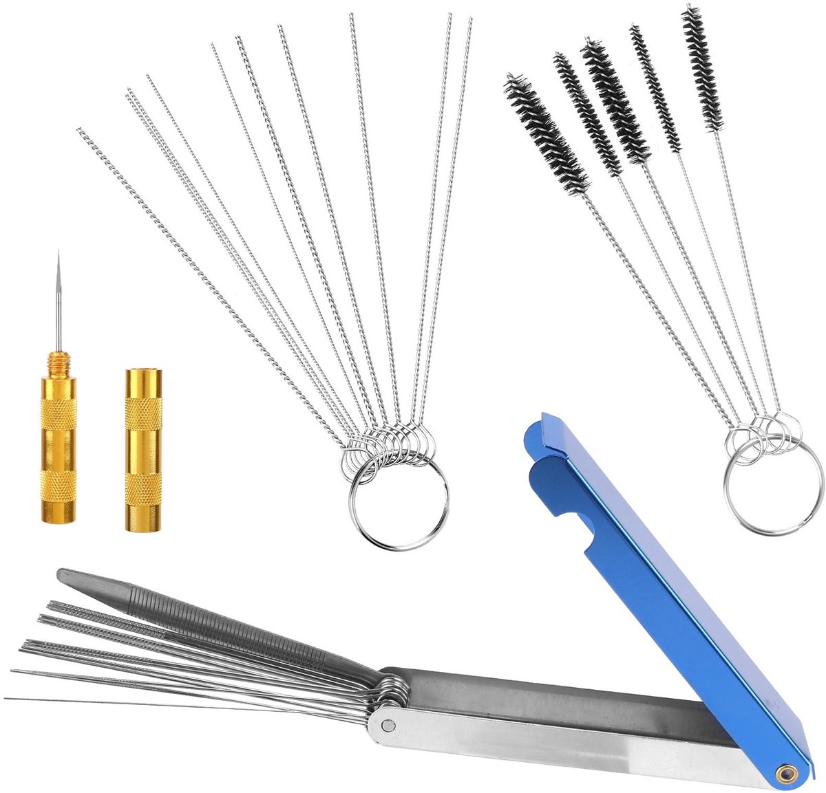Dailygoods- Carburateur Reinigingsset 13 Draden - 10 Naalden - 5 Borstels - 1 Pikgereedschap - Roestvrij Staal/Nylon - Effectieve Reiniger