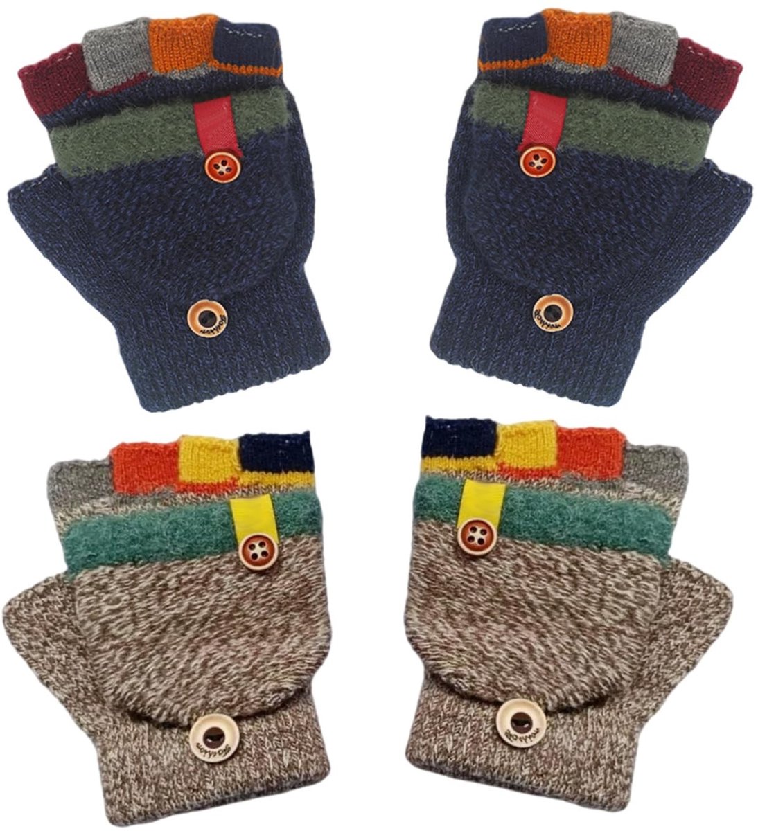Dailygoods- Handschoenen Kinderen - 2 Paar - Halve Vingerhandschoenen - Zachte/Comfortabele Handschoenen - Kleurblok - Warmte-isolerend - Vingerloze Handschoenen