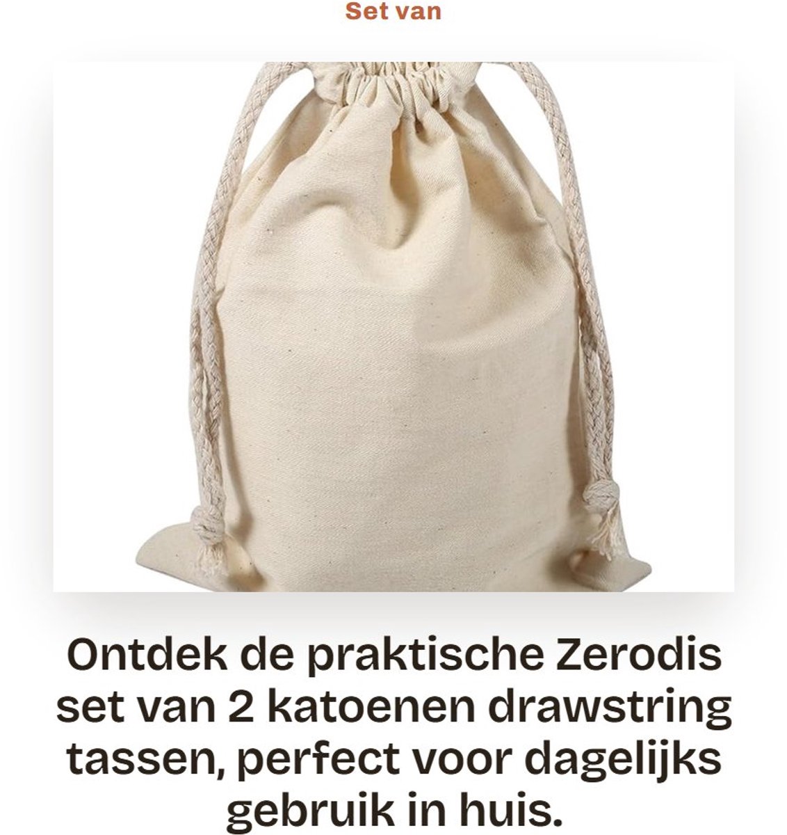 Dailygoods- Opbergzak 30 x 40 cm - Set van 2 - Katoenen Tas - Eco-vriendelijk - Trekkoord - Geurbeheersing - Opbergzakken