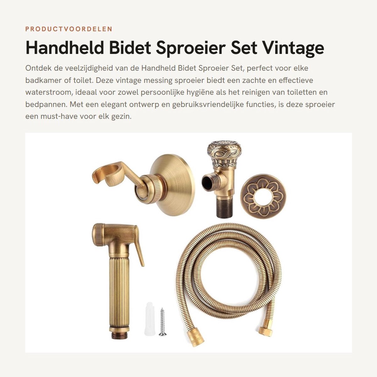 Dailygoods- Bidet Set - Vintage Messing Sproeier - Handdouche - Beugel - Slang - Waterdruk Regelbaar - Leaks-proof Ontwerp
