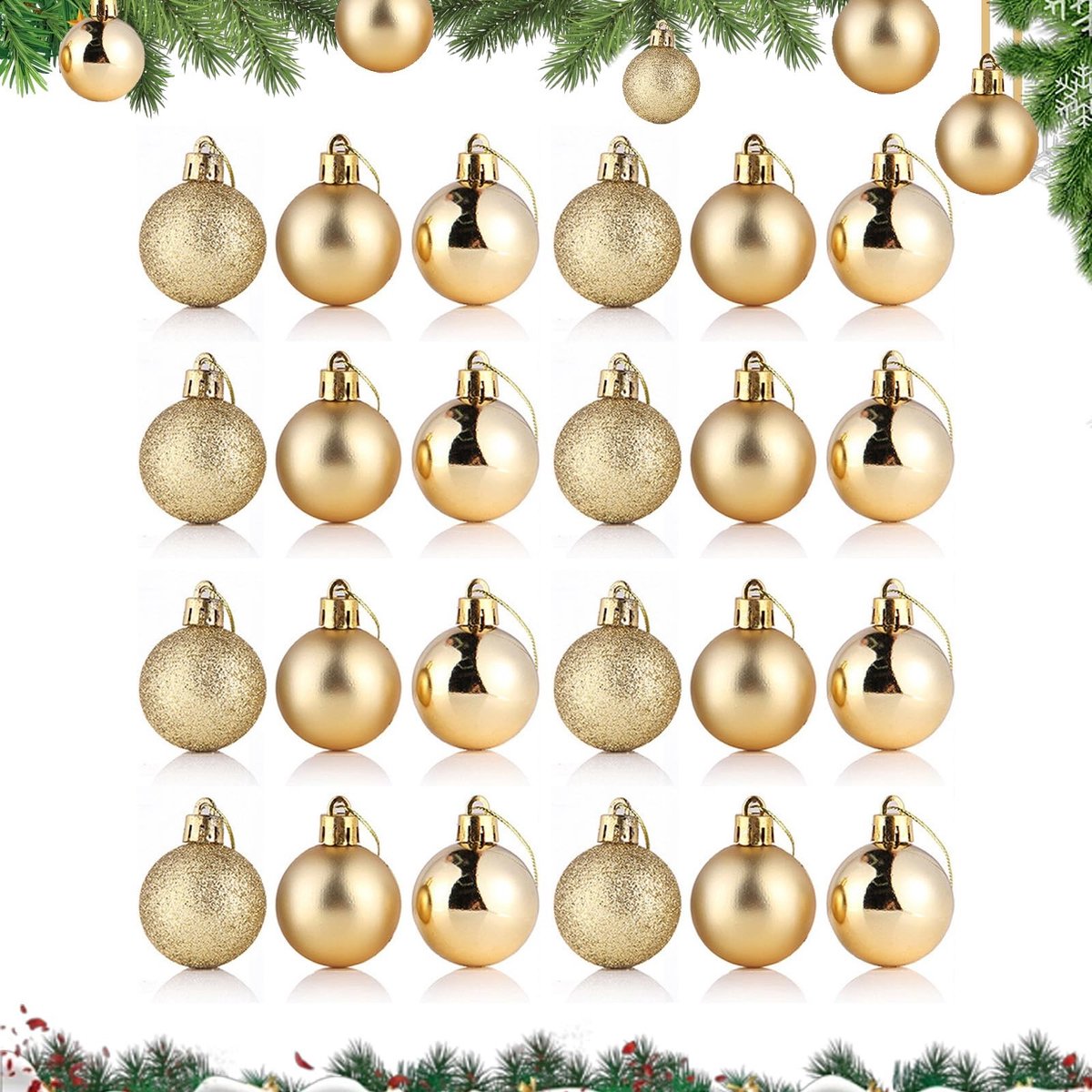 Dailygoods- Kerstballen 24 stuks 30 mm - Gouden Kerstballen - Kunststof - Kerstboomversiering - Decoraties voor Feest - Veiligheidswaarschuwing. - Kerstversiering