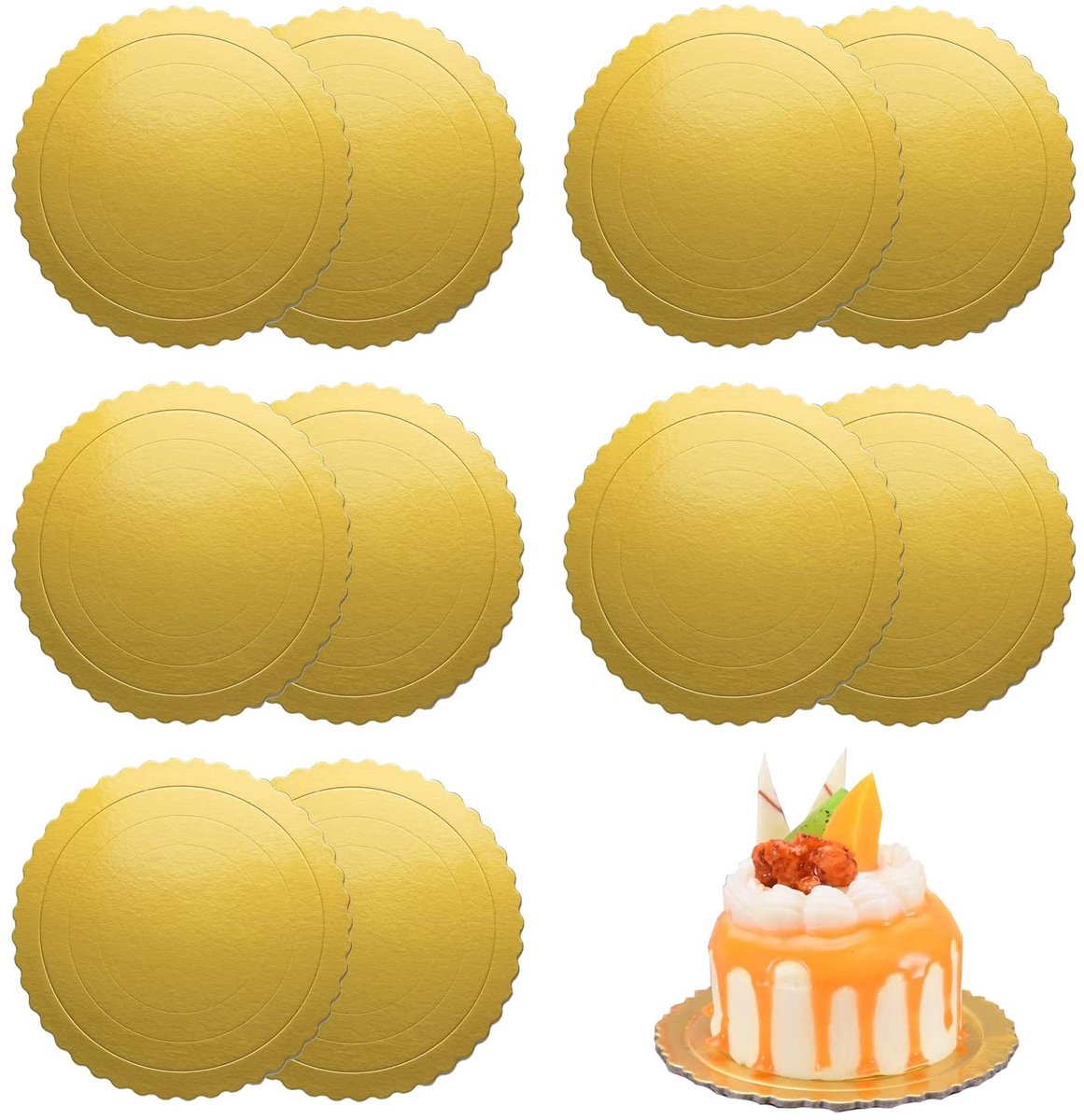 Dailygoods- Cakeboard 10 Stuks - Ronde Cake Basis - Herbruikbaar - Ø 20 cm - Voor Vervoer van Taarten - Gouden Afwerking - Taartplateau