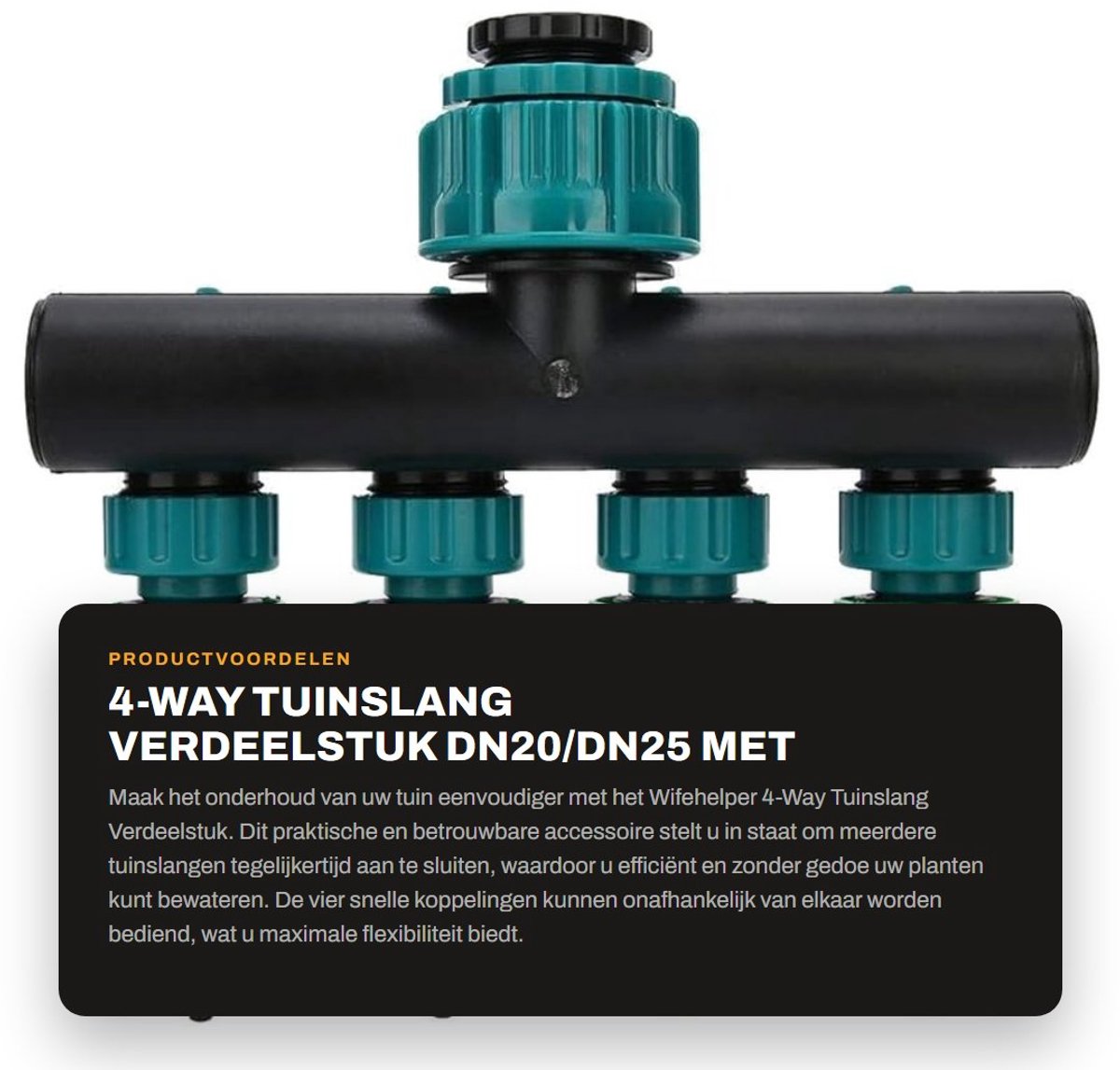 Dailygoods- Tuinslang Splitter 4-Weg - Tuinslang Koppelingen - Waterverdeler - Snelle Aansluiting - Lekvrije Rubberafdichting - Roestvrij en Corrosiebestendig - Tuinslangverdeler