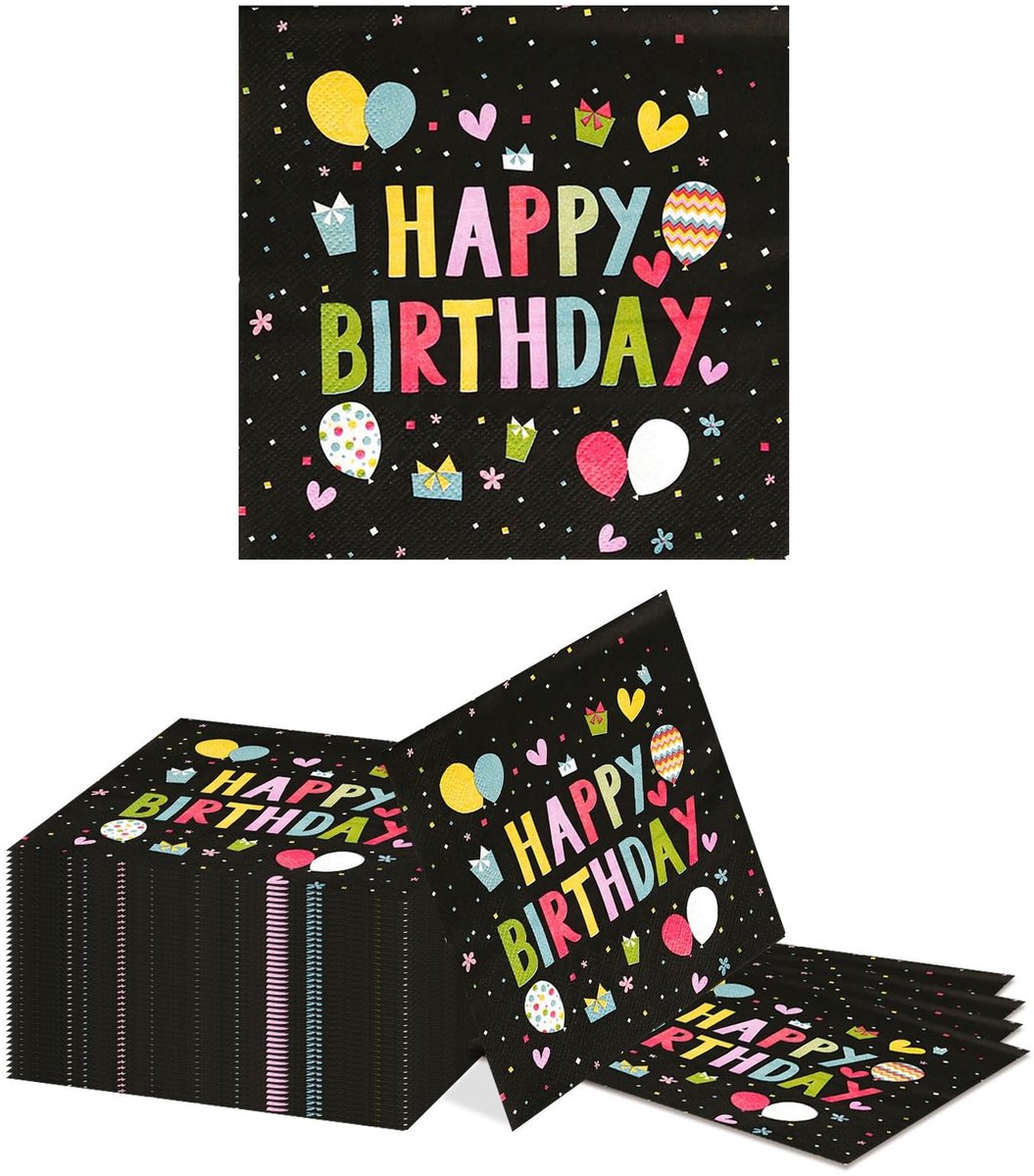Dailygoods- Servetten 40 Stuks - Papieren Servetten - Verjaardag Decoratie - Tafelversiering - Happy Birthday - 33x33 cm - Feestservetten