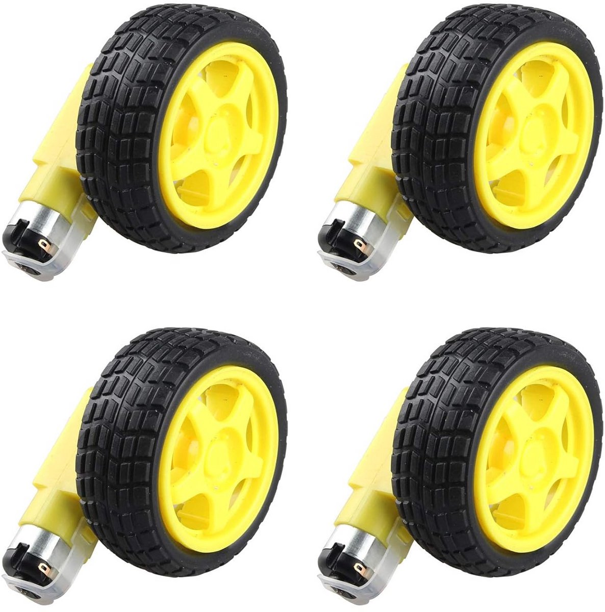 DC Motoren Set - Dubbele As Wielen - Robot Projecten - 1:48 Kortingsverhouding - 4 Stuks - Zilver