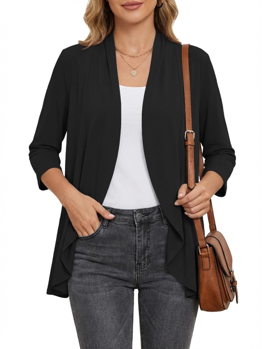 Dailygoods- Gebreid Vest - Lichtgewicht - 3/4 Mouwen - Cardigan - V-hals - Ruche-Details - Elegant Ontwerp