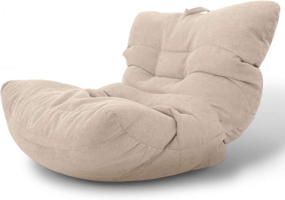 Luxe Zitzak - Grote Pouf - Ontspannen Zitten - Wasbare Hoes - 90 x 90 cm - Beige