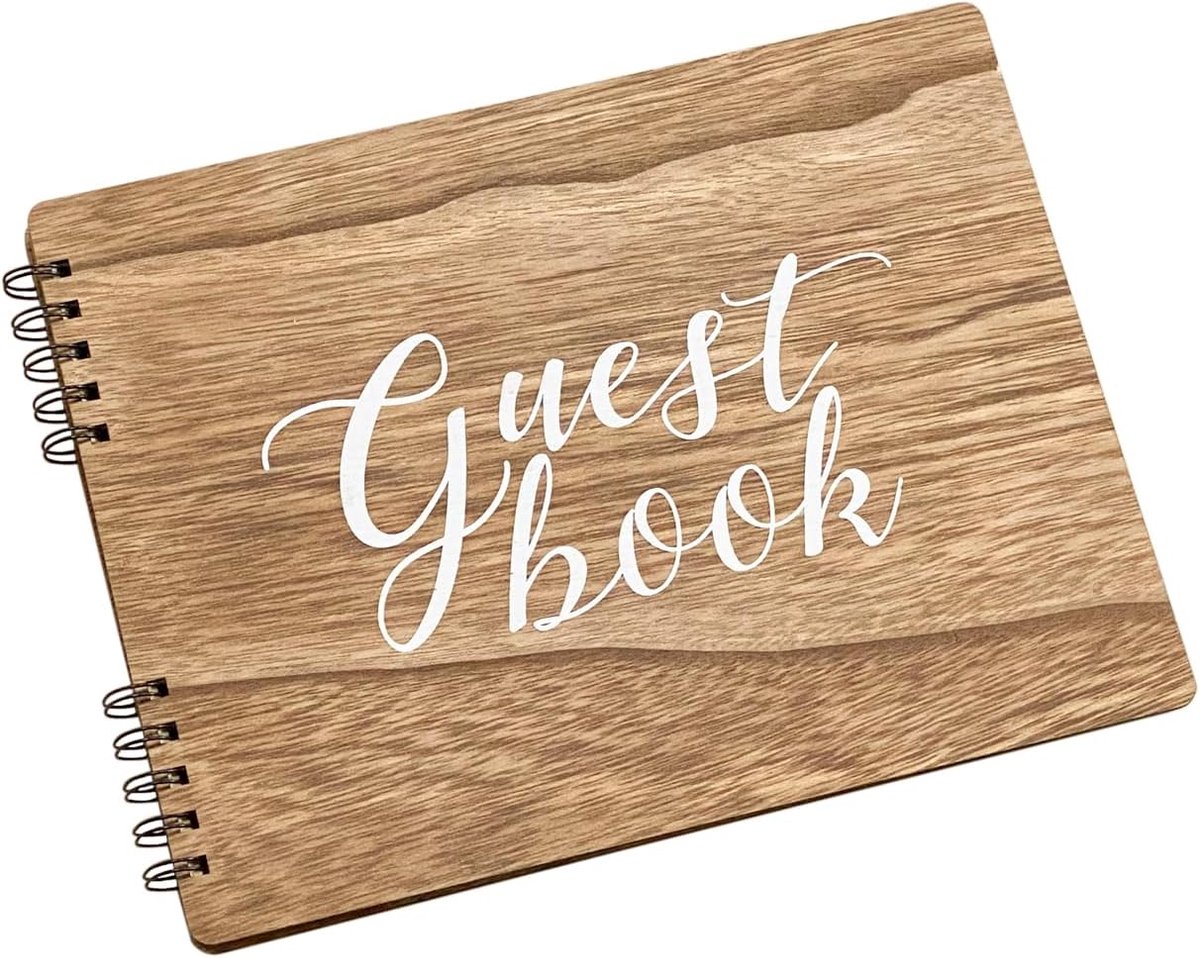 Houten Gastenboek - Rustiek Boek - Feestelijke Herinneringen - Rustieke Multiplex Cover - 11 x 8.7 Inch - Bruin