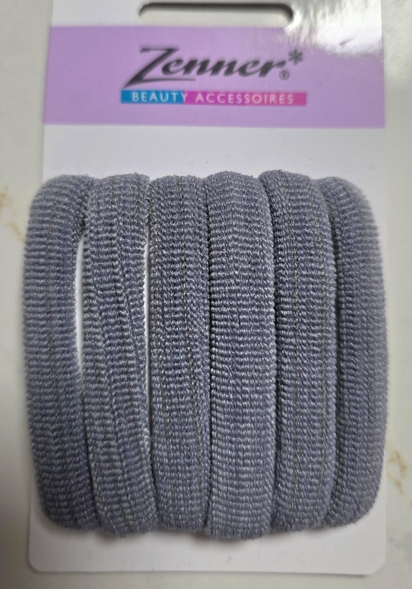 Zenner 6 haarelastieken naadloos grijs - 1 cm breed - zacht - roll-up haarelastiekjes