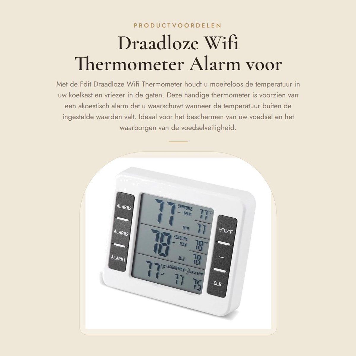Dailygoods - Draadloze Wifi Thermometer - Alarm voor Koelkast en Vriezer - Digitale weergave - Compact formaat - Nauwkeurige metingen - Handig voor vo...