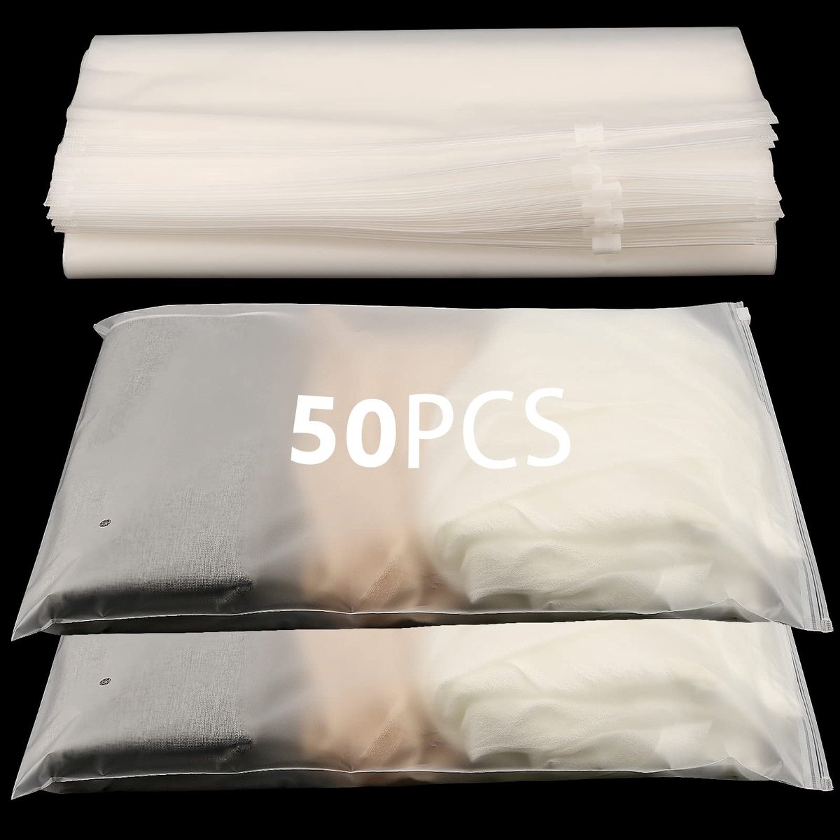 Dailygoods- Kledingzakken 50 stuks - 50 x 40 cm - Herbruikbare ritssluiting - Waterdichte opbergtas - Ruimtebesparend zakje - EVA materiaal - Opbergtassen