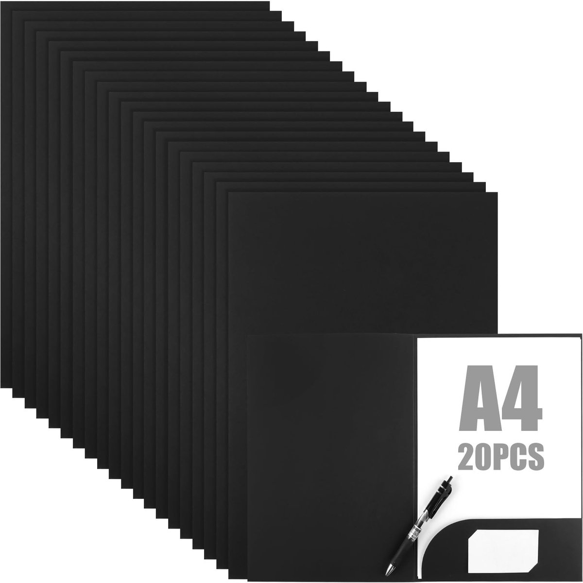 Dailygoods- Presentatiemap A4 - Kartonnen Map - Kraftpapier - Documentenmap - 20 Stuks - Visitekaartgleuf - Zwart - 31 x 22 cm