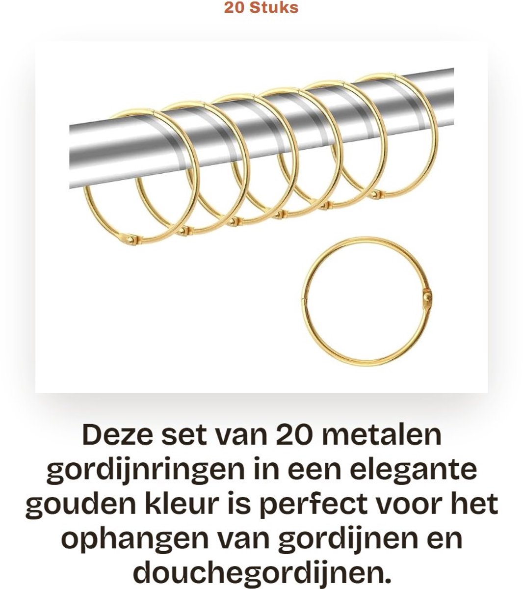 Dailygoods- Gordijnringen 20 Stuks - Douchegordijnringen 50 mm - Metalen Clips - Corrosiebestendig - Waterdicht - Hoogwaardig Materiaal - Gordijnhaken