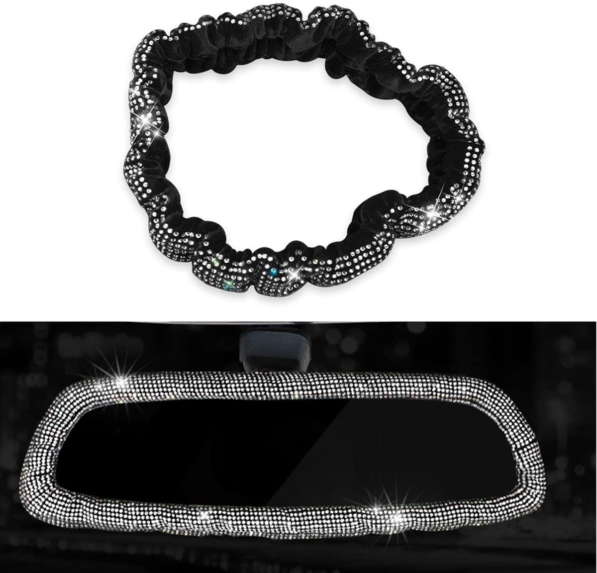 Dailygoods- Achteruitkijkspiegel Cover Bling - Zachte Pluche Stof - Strass Decoratie - Universele Fit - Auto Interieur Accessoires - Duurzaam Materiaal - Spiegelsok