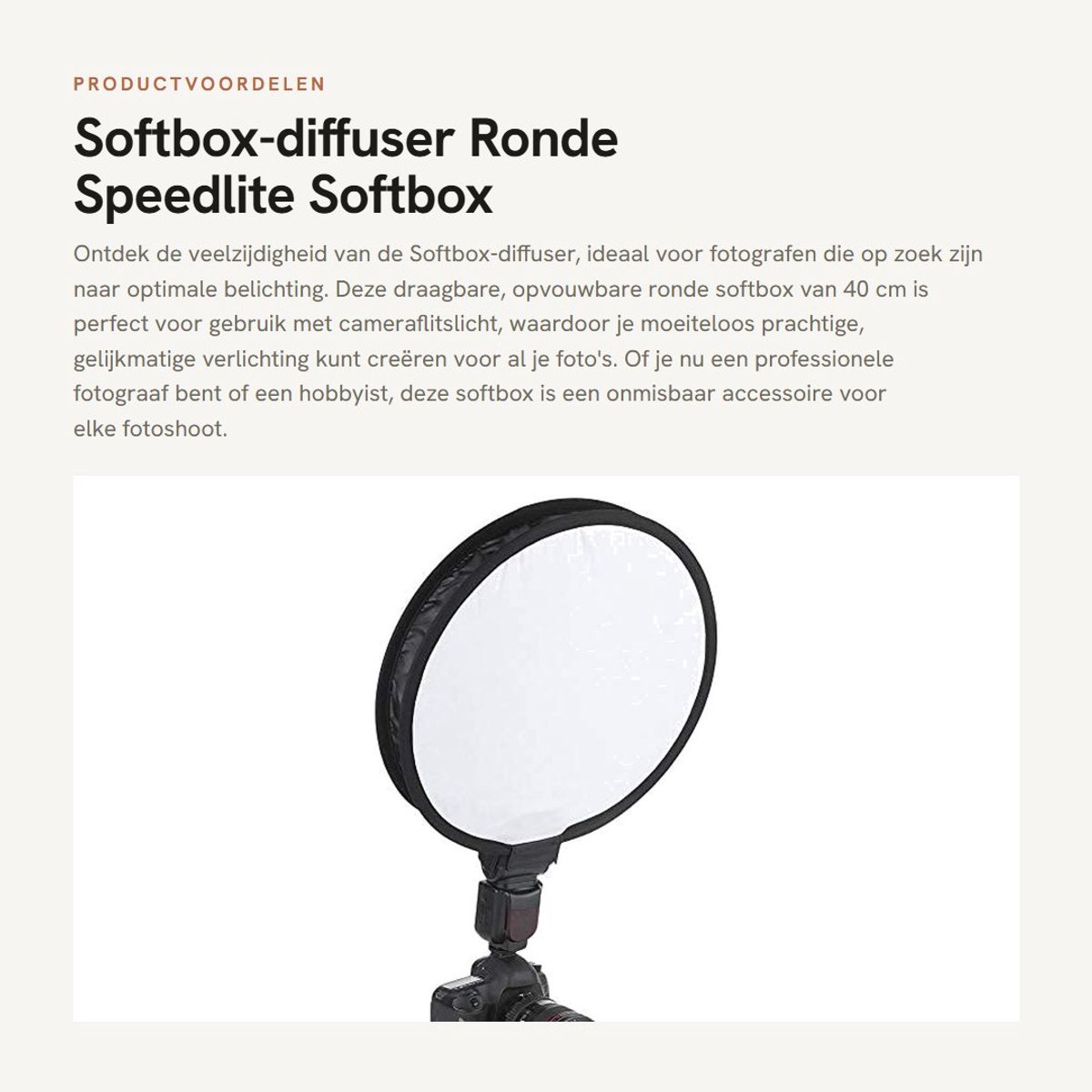 Dailygoods- Softbox-diffuser 40 cm - Draagbaar - Opvouwbaar - Ronde - Speedlite - Voor cameraflitslicht - Flitsdiffuser