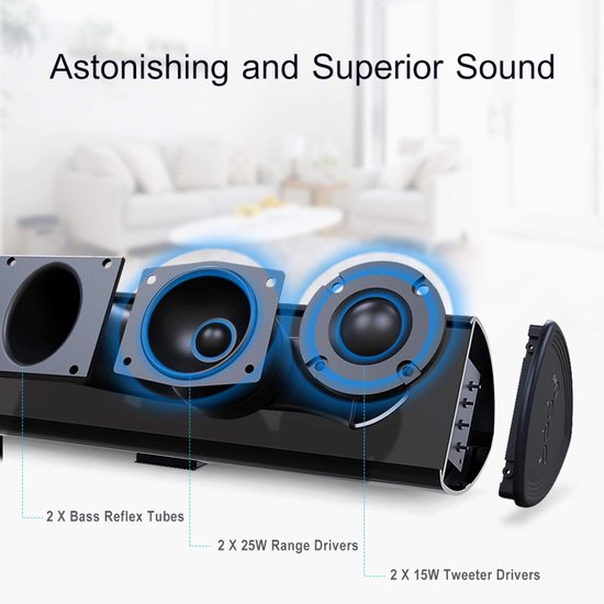 Soundbar Luidspreker - Home Theater - Muziek Luisteren - Draadloze Bluetooth - 86 cm Breed - Zwart — afbeelding 2