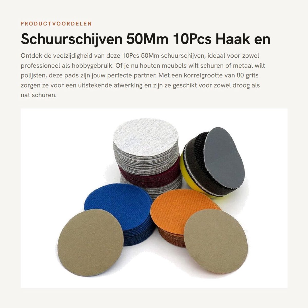 Dailygoods- Schuurschijven 50mm - 10 Stuks - 80 Grits - Antistatisch - Voor Nat/Droog Gebruik - Aluminiumoxide/Siliconencarbide - Schuurpapier