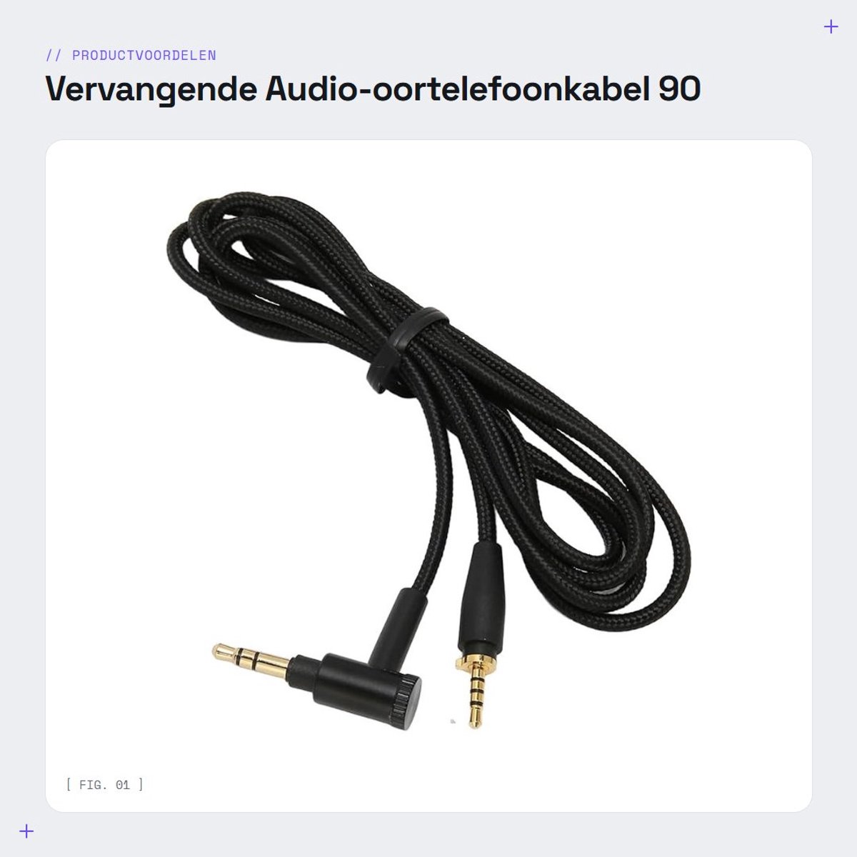 Dailygoods- Oortelefoonkabel 90 Graden Haakse Stekker - Vervangend - 1,5 M - Zuurstofvrij Koper - Verliesloze Geluidskwaliteit - Compatibel met XL-hoofdtelefoons - Hoofdtelefoonkabel