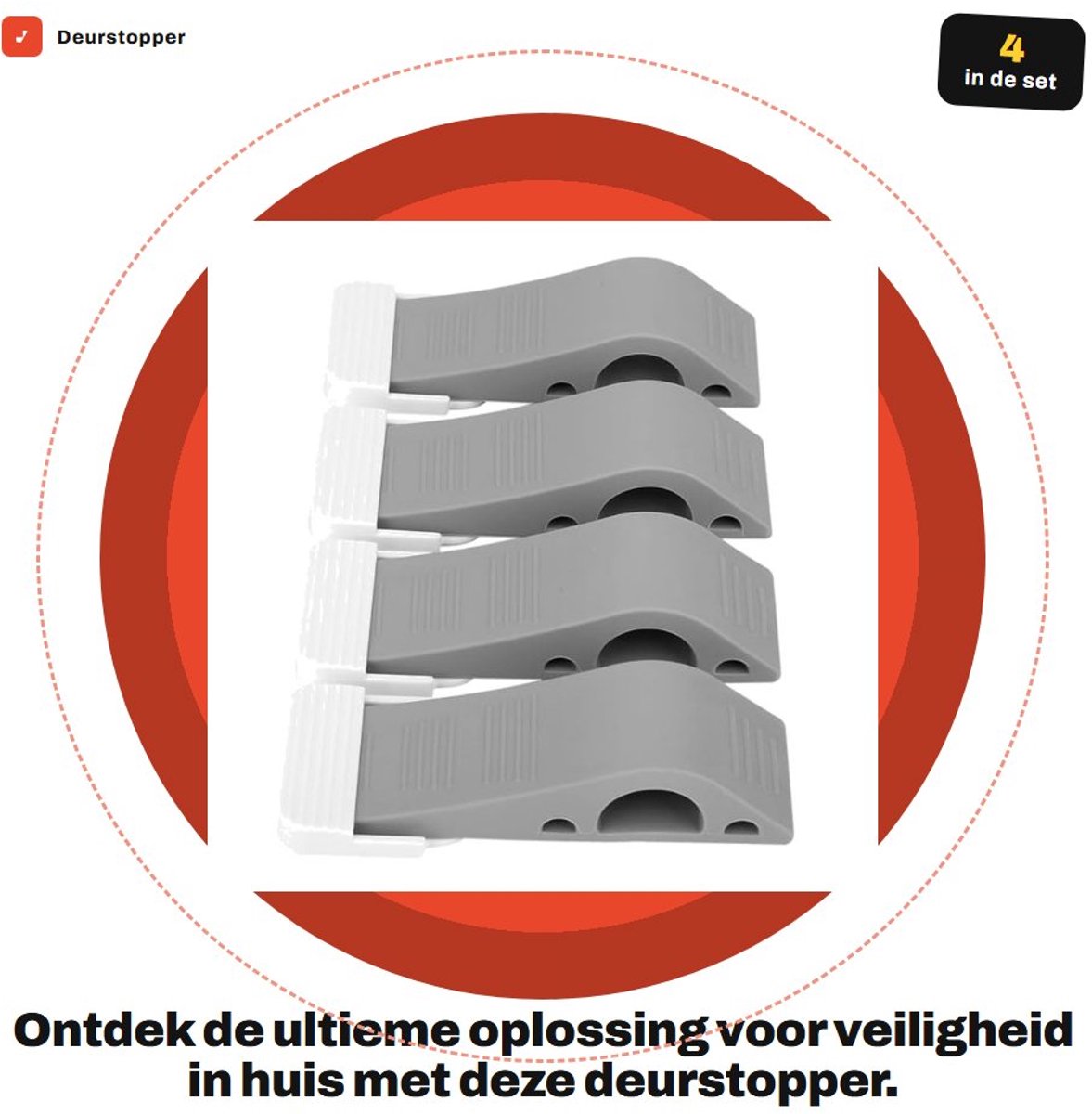 Dailygoods- Deurstoppers 4-Pack - TPR Rubber Wedge - Deurstopper - Deurwig - Veiligheid voor Kinderen - Grijs/Wit - 124x39x25 mm