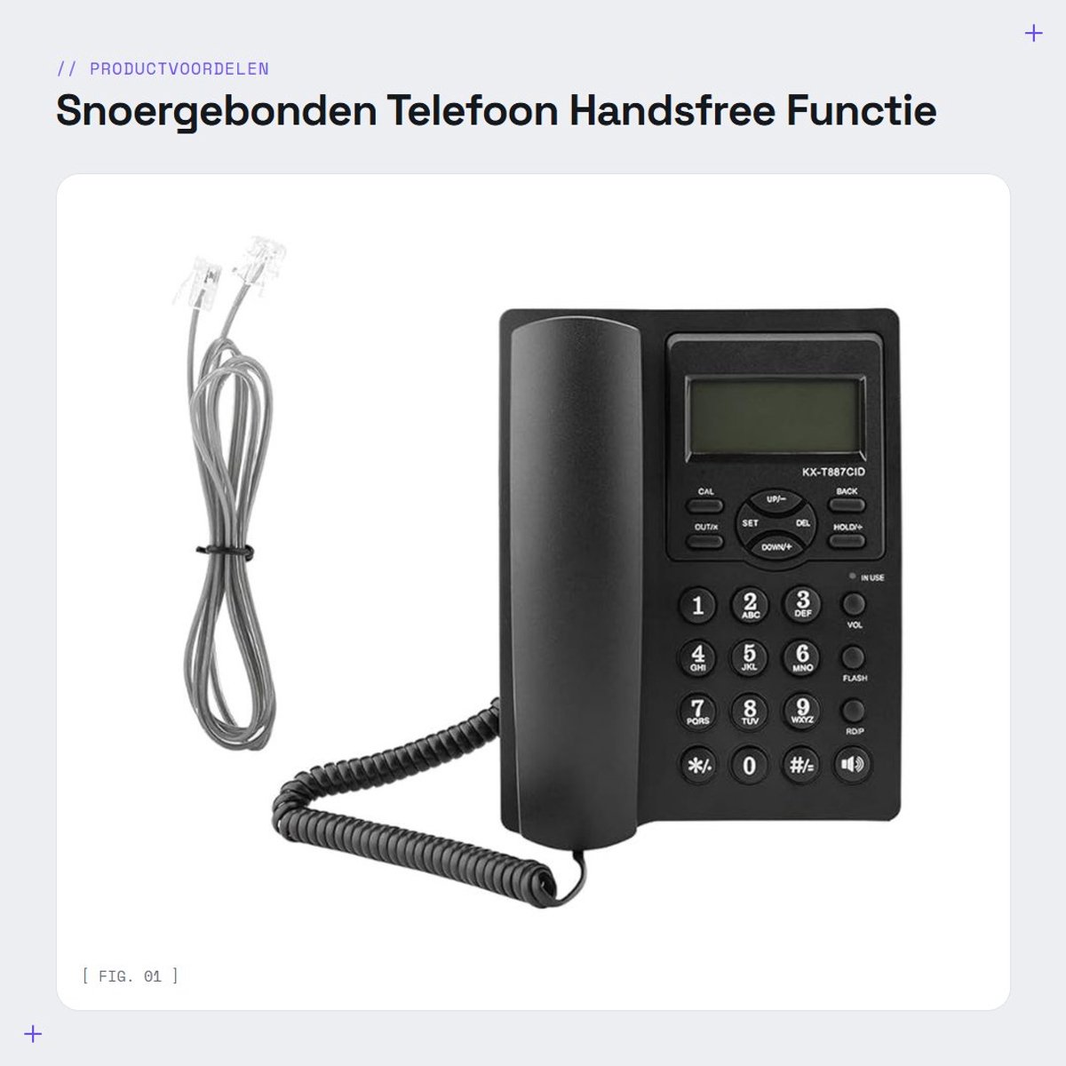 Dailygoods- Snoergebonden Telefoon met Handsfree Functie - Desktop Telefoon - 3 Groepen Alarmen - LCD-Display - 5 Groepennummers - ABS-Kunststof