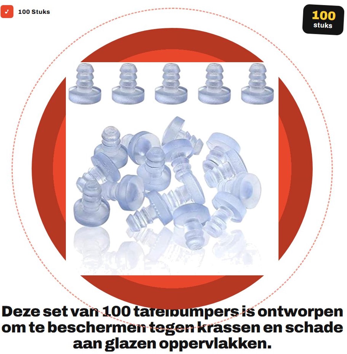 Dailygoods- Tafelbumpers 100 stuks - Rubber/Grijpers - Afstandhouders - Voor Glazen Blad - Veiligheidswaarschuwing - Zacht PVC-Materiaal - Glazen Tafelbescherming